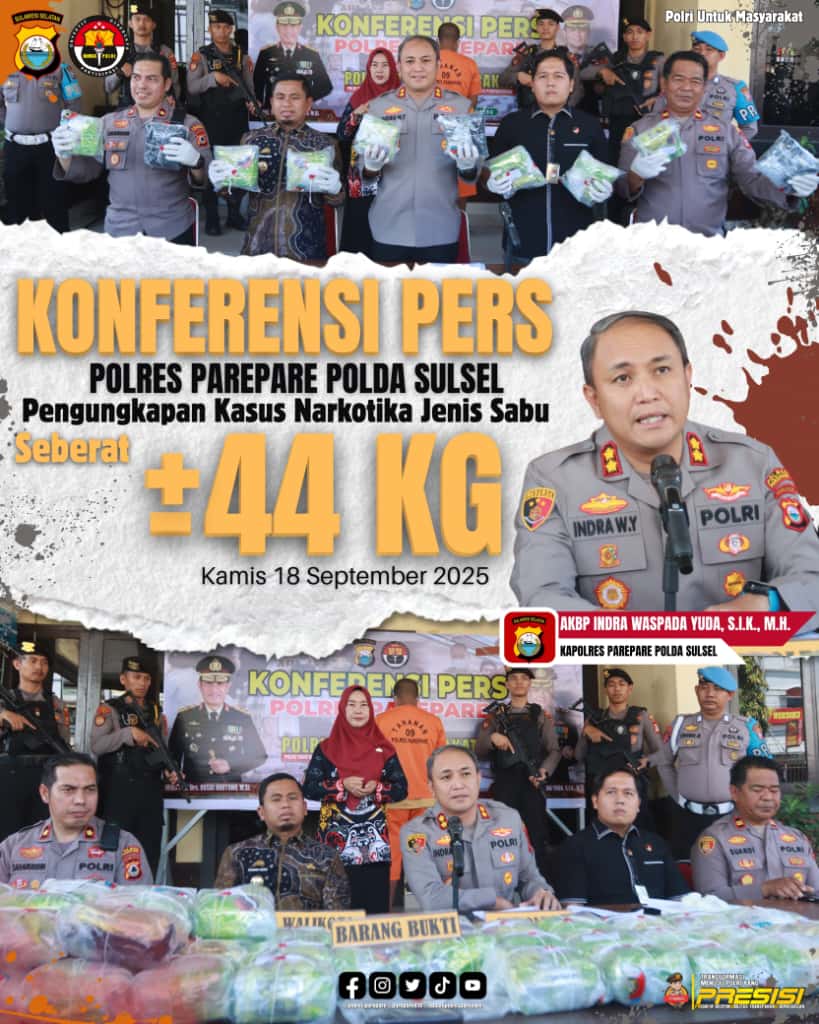 Sindikat Narkoba Antarprovinsi Terbongkar di Parepare, Polisi Sita 44 Kg Sabu