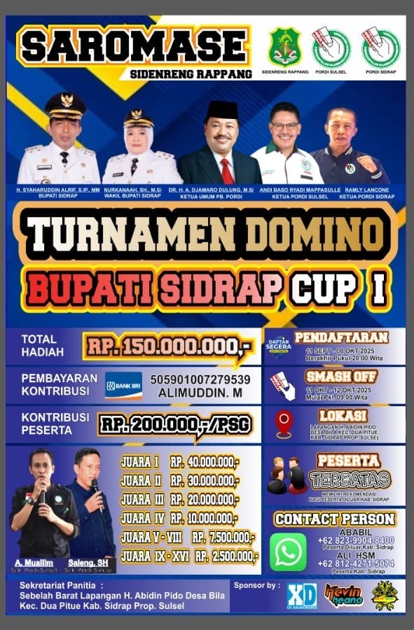 Turnamen Domino Sidrap 2025 Siap Bergulir, Hadiah Fantastis Rp150 Juta dan Ajang Sportivitas Lintas Daerah