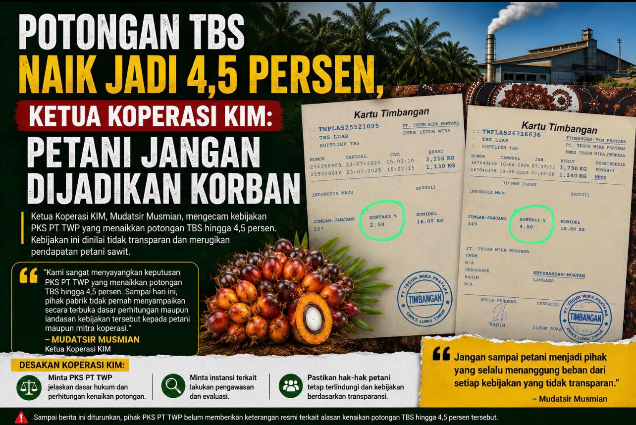 Petani Resah, Koperasi KIM Desak PT TWP Jelaskan Dasar Kenaikan Potongan TBS