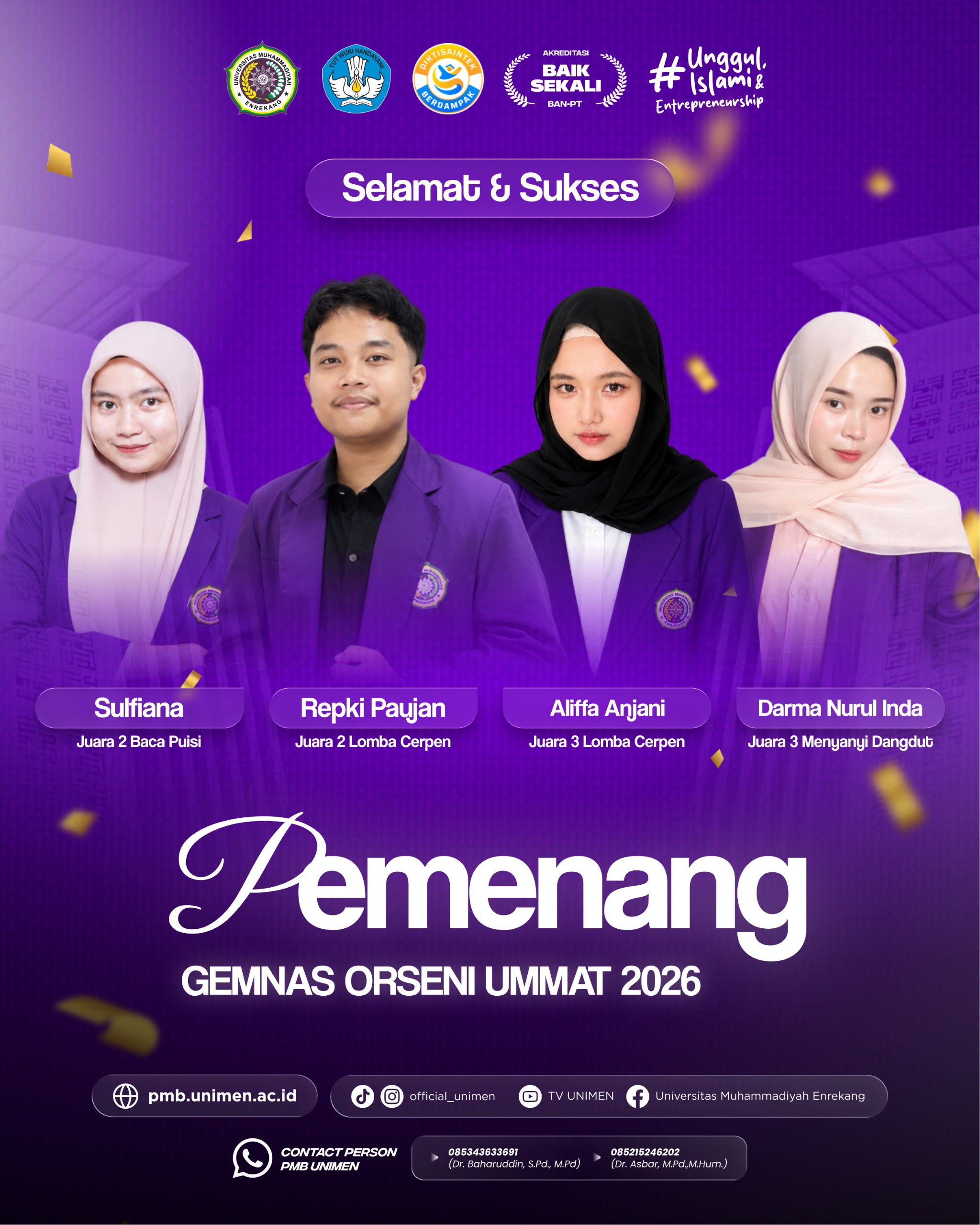 UNIMEN Kembali Berprestasi, Empat Mahasiswa Sabet Juara di Gemnas ORSENI UMMAT