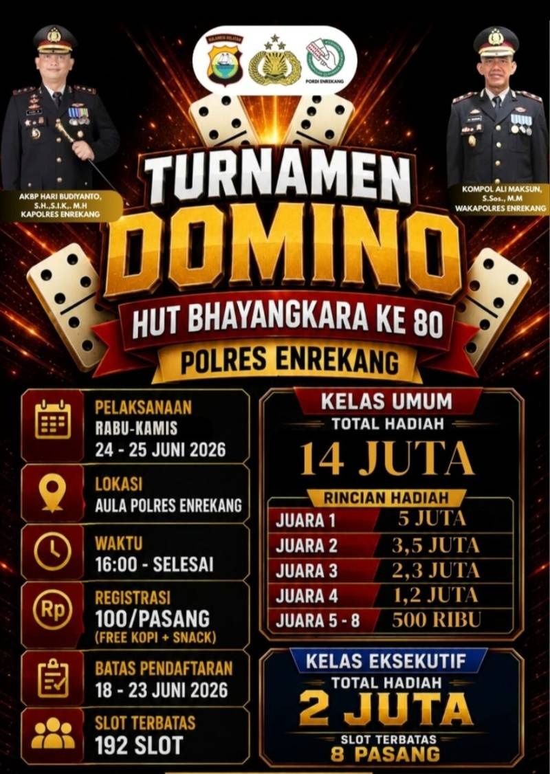 Semarak HUT Bhayangkara ke-80, Polres Enrekang Gelar Turnamen Domino Berhadiah Belasan Juta Rupiah