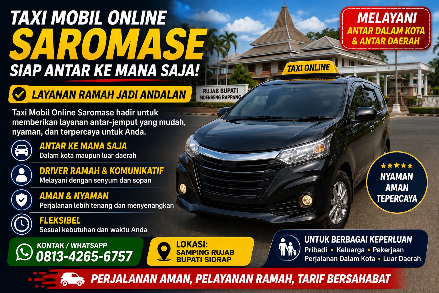 Taxi Mobil Online Saromase, Siap Antar ke Mana Saja dengan Layanan Ramah