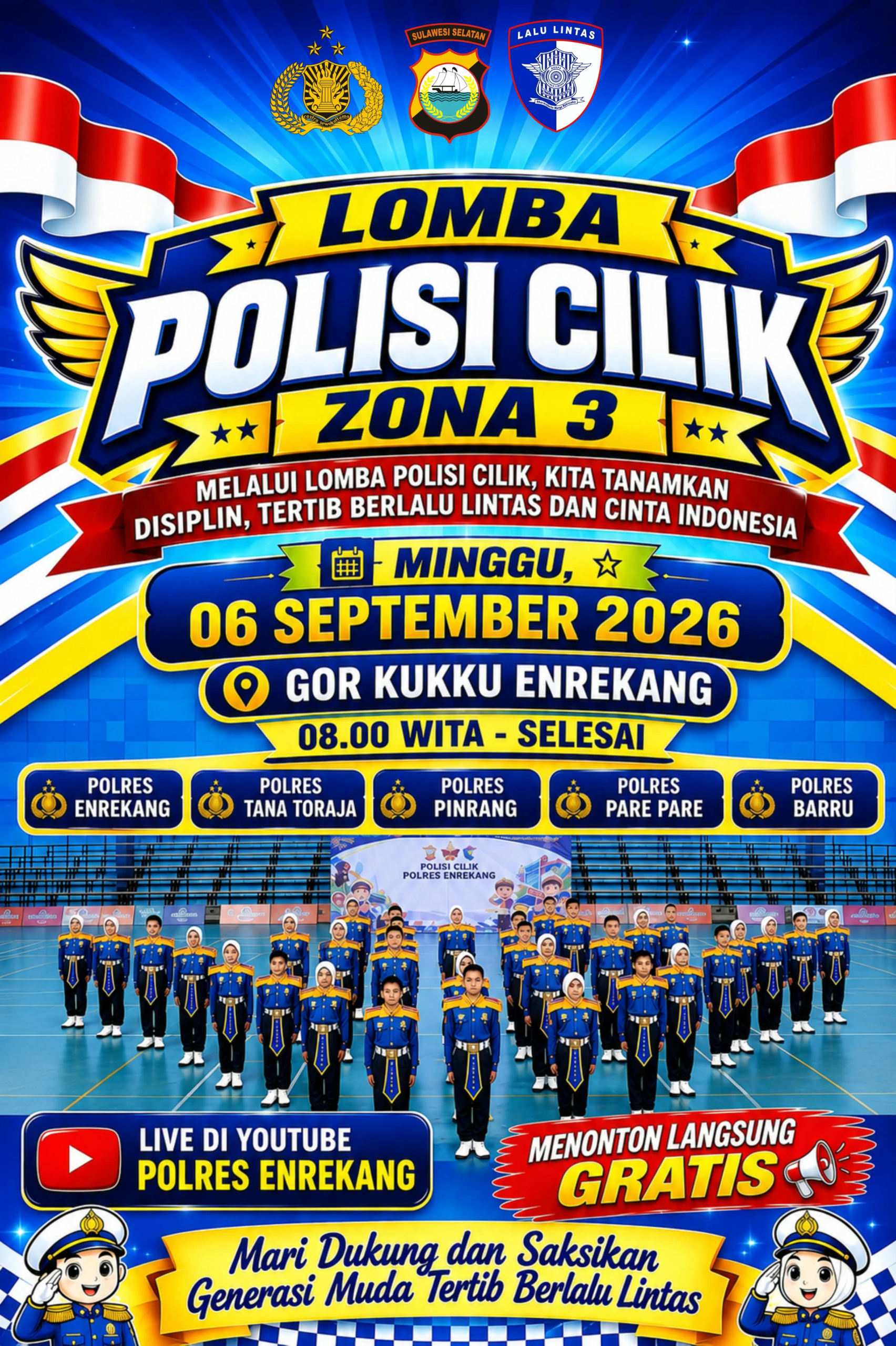 Polres Enrekang Memantapkan Menjadi Tuan Rumah Lomba Polisi Cilik. Pada zona II.