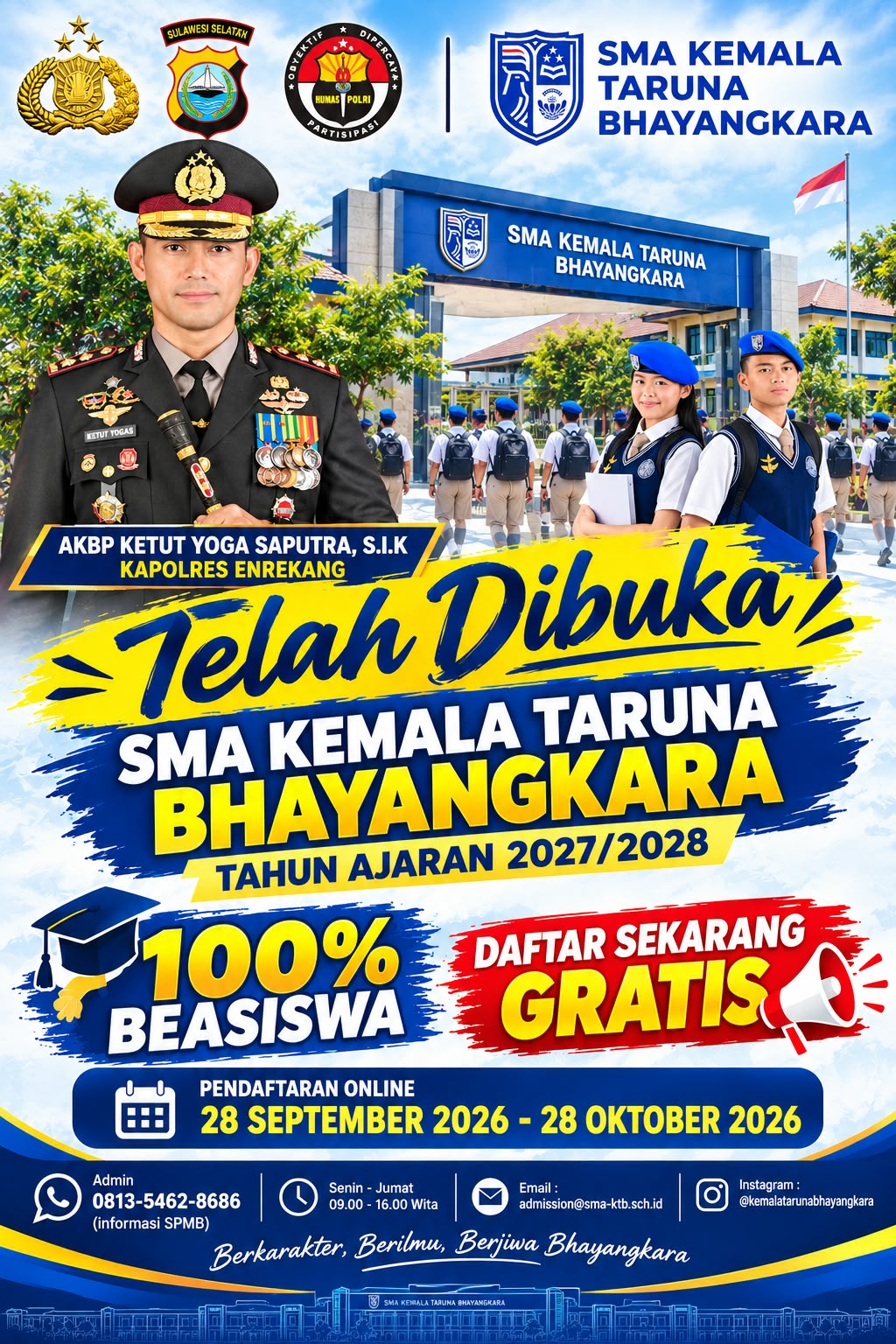 SPMB SMA Taruna Kemala Bhayangkara Tahun Ajaran 2027/2028 Resmi Dibuka, Pendaftaran Gratis dan 100% Beasiswa